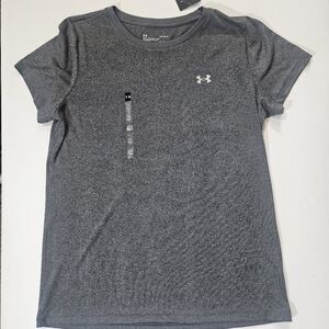 NWT Under Armour T-Shirt Womens Size Large Grey White Logo Loose Fit Heatgear